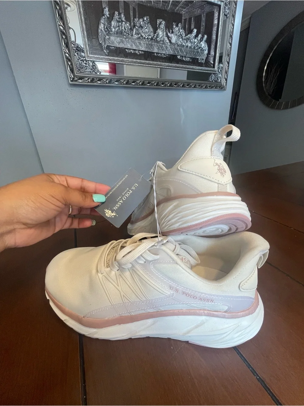 U.S. Polo Assn. Women's Cream Sneakers with Pink Accent